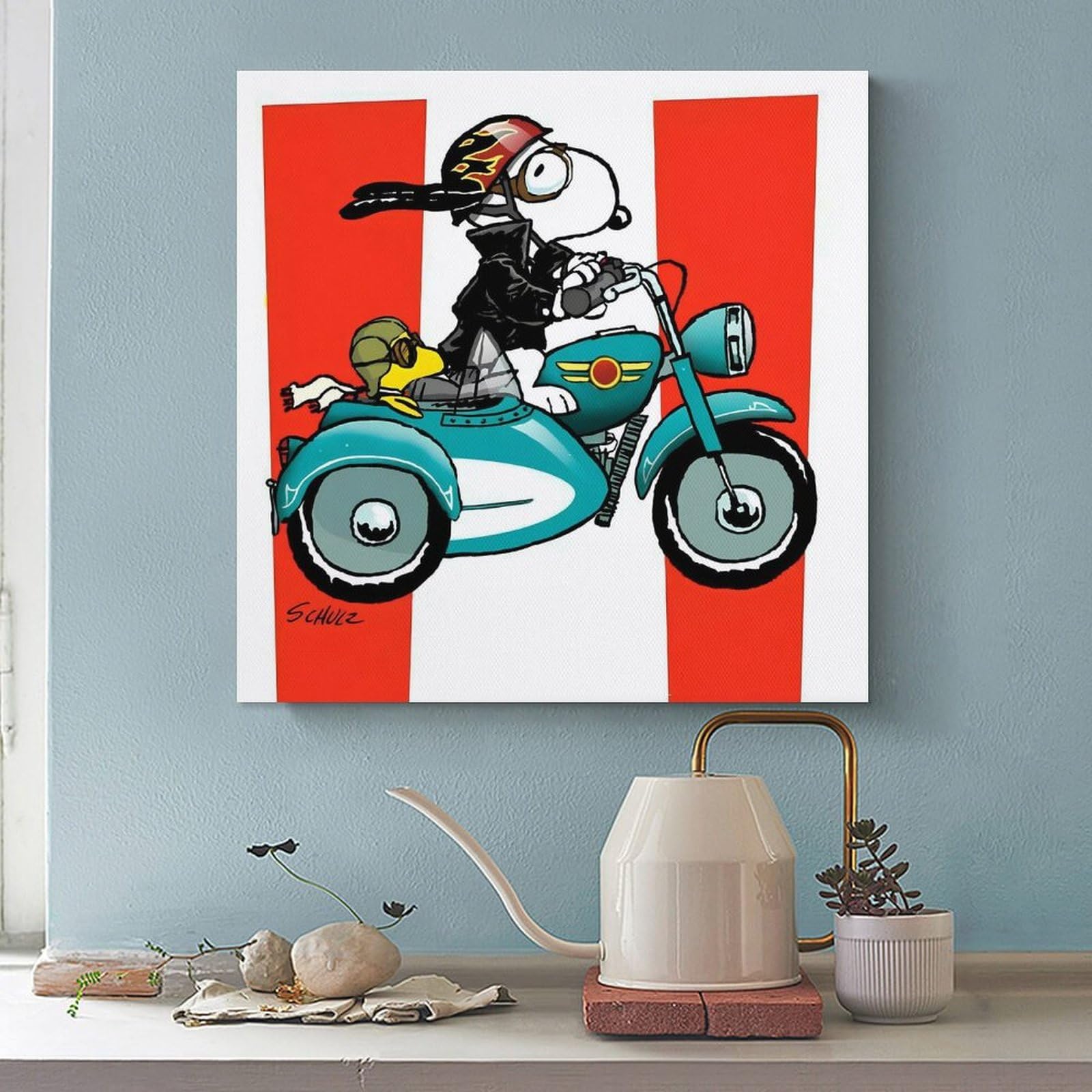 Amazon.co.jp: スヌーピー バイクに 乗り アート絵画ポスター (2